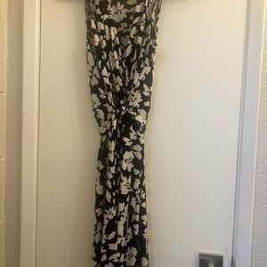 LOFT Black and White Floral Midi Dress